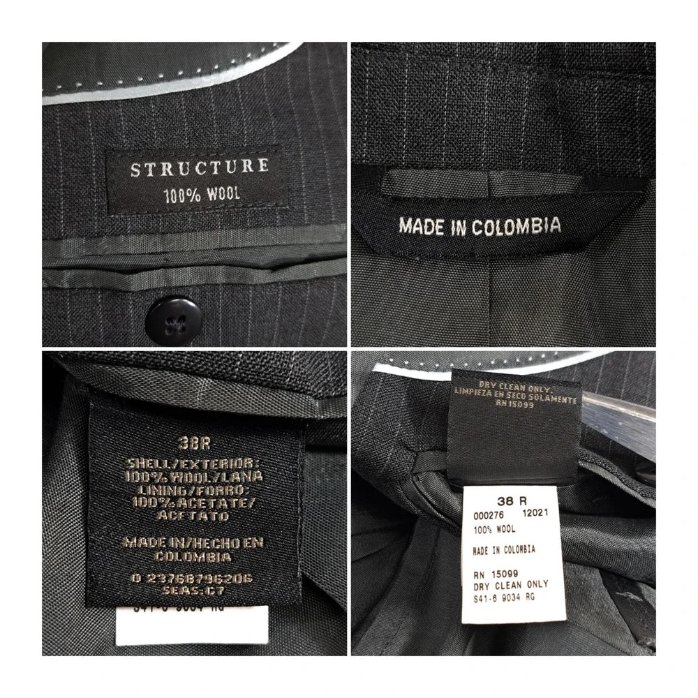 Structure Men's Blazer Jacket 38R Gray‎ Pinstripe 3 Button 100% Wool Business